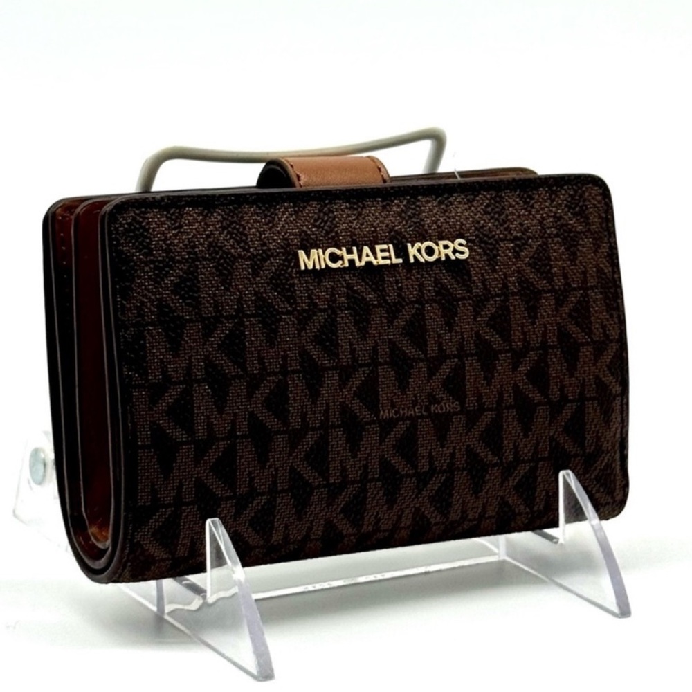 Michael Kors Medium Jet Set Travel Zip Chain Bifold Wallet - Brown Signature